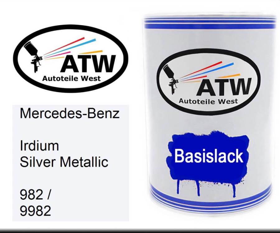 Mercedes-Benz, Irdium Silver Metallic, 982 / 9982: 500ml Lackdose, von ATW Autoteile West.